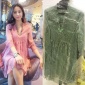 歐洲站2017年春夏女裝新款真絲V領(lǐng)釘珠修身絲質(zhì)連衣裙韓版大碼女
